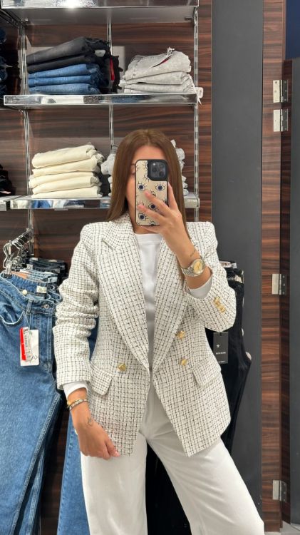 Gold Düğme Detay Blazer Ceket-Krem 88743 resmi