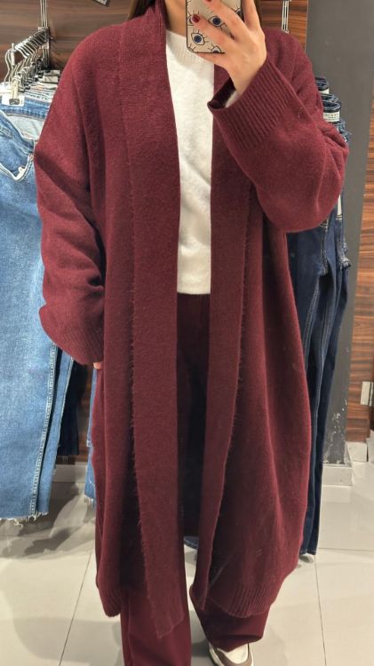 Uzun Oversize Hırka-Bordo-TH2310006 resmi