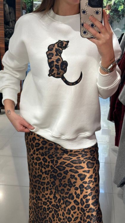 Leopar Figürlü Sweat-Beyaz 3681 resmi